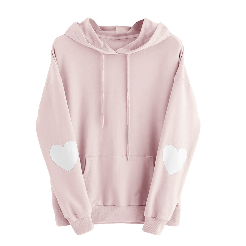 Women Casual Long Sleeve Sweet Heart Print Solid Color Hoodie