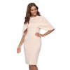 Women Fashion Casual Elegant Solid Color Slim-Fit Round Neck Lotus Leaf Sleeve Dress