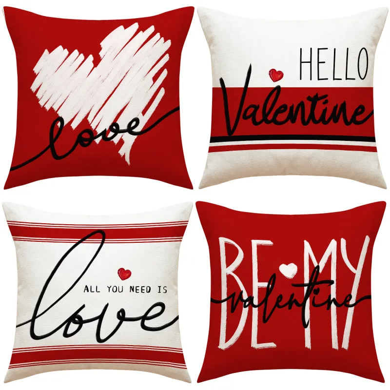 (Buy 1 Get 1) Valentine'S Day Pillow Case Red Love Heart Pillow Couple Combination Home Pillow Holiday Decoration Pillow Cushion Cover