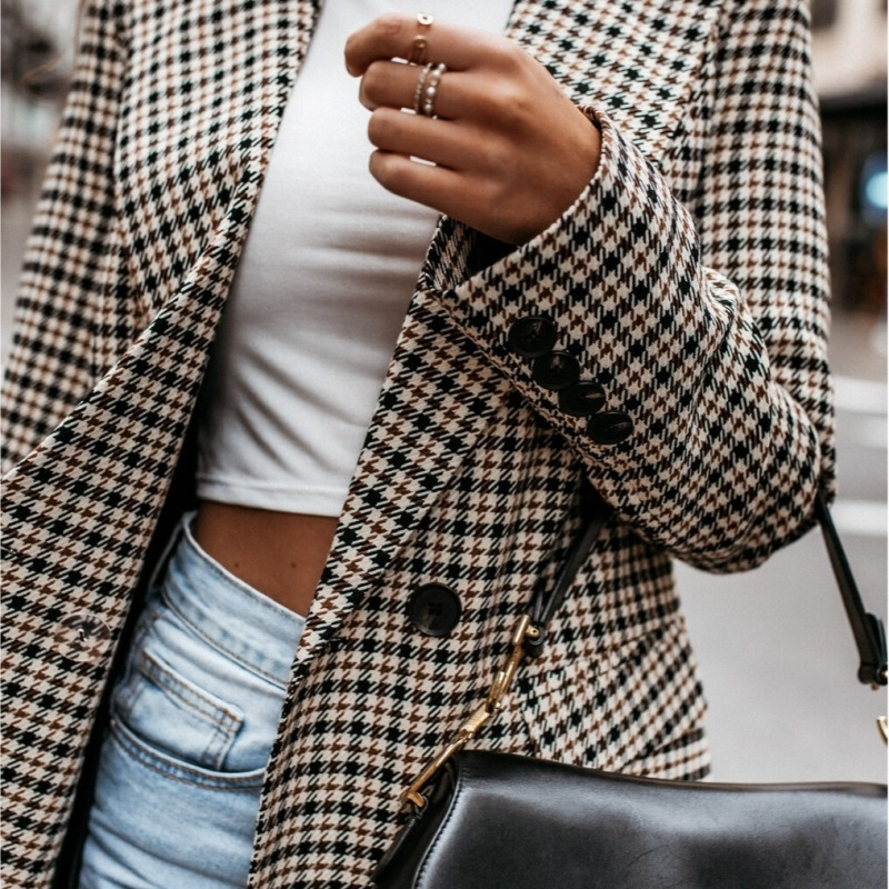 Women Fashion Casual Plaid Print Long Sleeve Suit Jacket Blazers