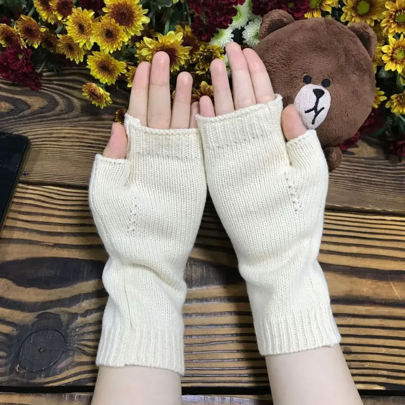 (Buy 1 Get 1) Autumn And Winter Women Fashion Orange Butterfly Warm Knitted Half Finger Gloves