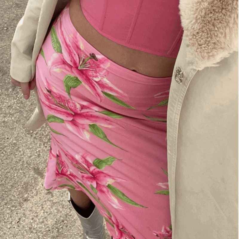 Women Sexy Lily Floral Printing Slim Skirt