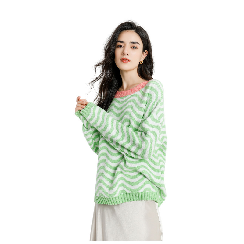 Women Fashion Simple Green Knitted Sweater