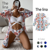 Women'S Sexy Mesh Printed Swimsuit Three-Piece Set