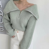 Women Fashion Winter Lapel Zipper Knitted Sweater