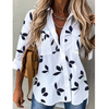 Women Fashion Casual Leaf Print Single-Breasted Long-Sleeved Shirt Blouse