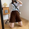 Women Fashion Casual Loose High-Waisted Half-Zip Wide-Leg Denim Shorts