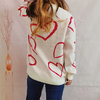 Winter Fashion Romantice Valentine Round Neck Heart Color Contrast Loose Jacquard Pullover Knitted Sweater