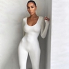 Women Autumn Fashion Long-Sleeved Slim Solid Color U Neck Jumpsuit