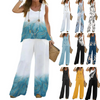 Summer Casual Women Floral Printed Sleeveless Blouse High Waist Pants Two-Piece Set