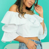 Women'S Fashion Solid Color One-Neck Ruffled Cropped Shirt