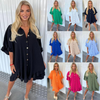 Casual Fashion Women Solid Color Ruffled Short Sleeve Loose Shirt Dress