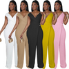 Women Solid Color V-Neck Sleeveless Waist Slim Fashion Jumpsuit