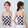 2 Pieces Women'S Fashion Check Suspenders Slim Fit With Chest Pad Anti-Fade Vest Tops