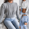 Fashion Casual Autumn Winter Solid Color Braided Long Sleeve Cropped Knitted Sweater