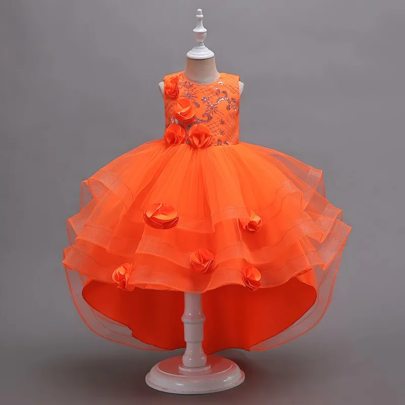 Kids Toddler Big Girls Summer Fashion Party Cute Sweet Solid Color Floral Pleated Sleeveless Mesh Party Tutu Dress