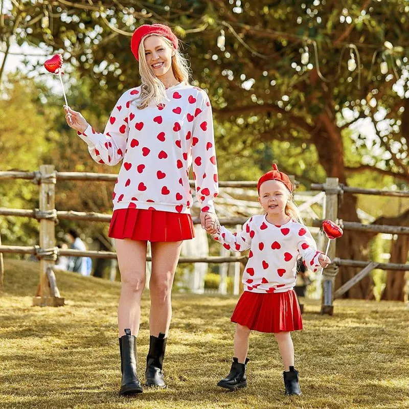 Family Matching Mother Daughter Loose Casual Long-Sleeved Heart Sweatshirt