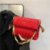 Women Fashion Creased Square Flap Chain Shoulder Bag