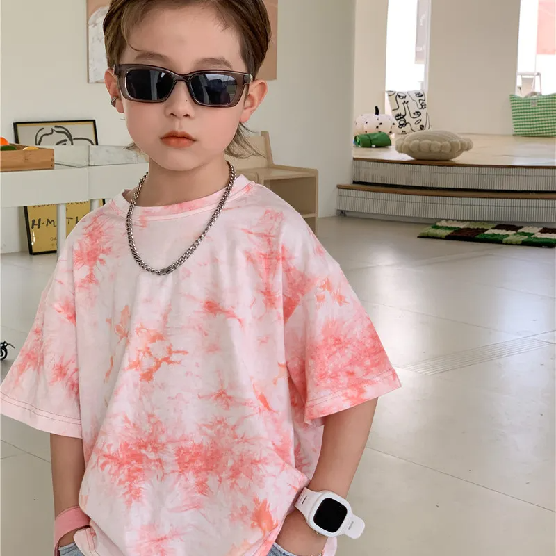 Children Kids Baby Fashion Boys Girls Casual Basic Short Sleeve Tie-Dye Print T-Shirt