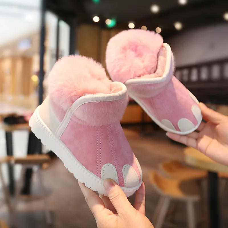 (Buy 1 Get 1) Kids Boys Girls Winter Fashion Casual Colorblock Round-Toe Flats Velvet Ankle Boots