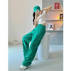 Fashion Casual Ladies Loose High Waist Green Overalls Jeans