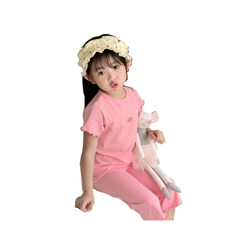 (Buy 1 Get 1) Children Kids Baby Fashion Girls Casual Short Sleeve Print Top And Shorts Pajamas 2pcs Set