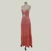 V-Neck Bow Hollow Polka Dot Printed Spaghetti Strap Maxi Boho Dress