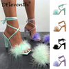 Women Plus Size Fashion Sexy Feather Cross Strap High Heeled Sandals