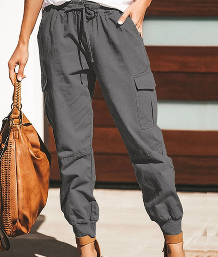 Women'S Casual Fashion Solid Color Pocket Cargo Pants