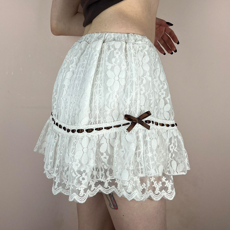 Women'S Fashion Sweet Gothic Mesh Lace Double Layer Bowknot Skirt