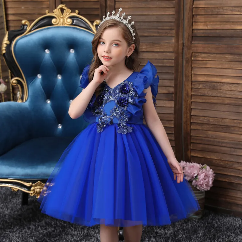 Kids Toddler Big Girls Summer Fashion Party Cute Sweet Solid Color Floral Pleated Sleeveless Mesh Party Tutu Dress