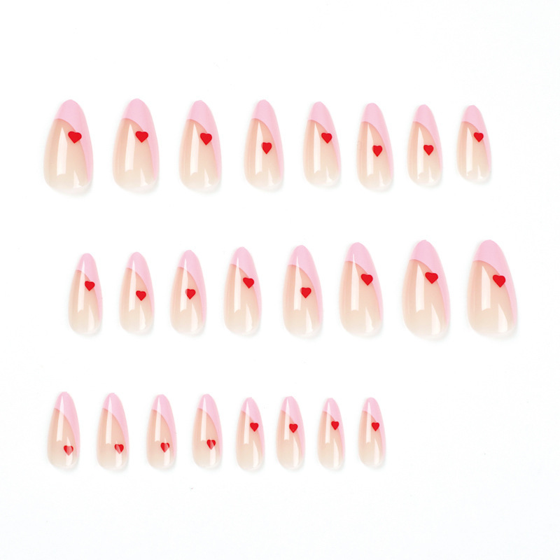 ( Buy 1 Get 2 ) Valentine Day Women Fashion Pink Edge Red Little Love Wearable False Nails