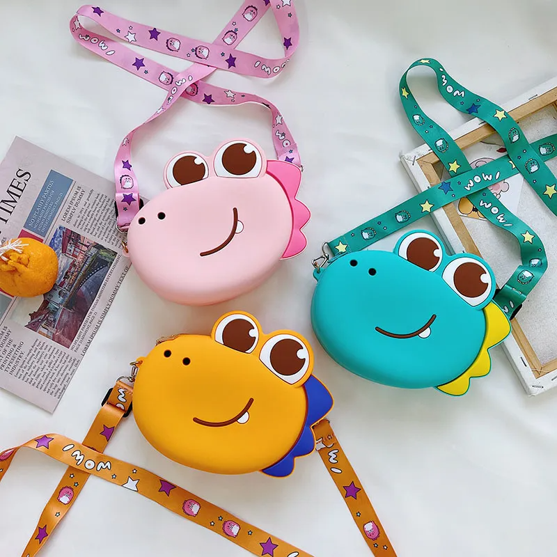 Kids Girls Fashion Sweet Candy Color Cartoon Dinosaur Silicone Mini Crossbody Bag