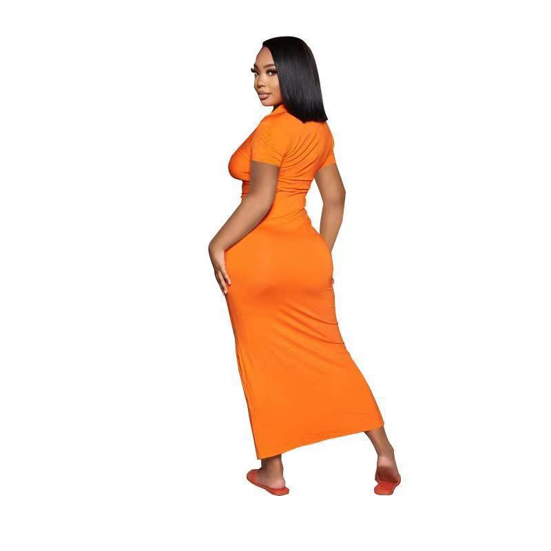 Women'S Fashion Solid Color V-Neck Pleated Dress