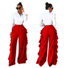 Women Solid Color Ruffle High Waist Wide Leg Pants