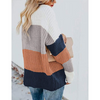 Women Casual Rainbow Color Stripe Stitching Pullover Loose Knitted Sweater