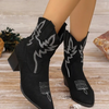 Women Fashion Plus Size Embroidery Pointed Chunky Heel Mid-Calf Boots