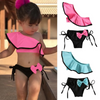 Children Kids Baby Fashion Girls One Shoulder Solid Color Bow 2pcs Set Swimsuit