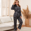 Cozy Women Lingerie Fashion Heart Printed Satin Pajamas Sleepwear
