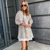 Women'S Fashion Casual Leaf Printing Peter Pan Collar Puff Sleeve Dress