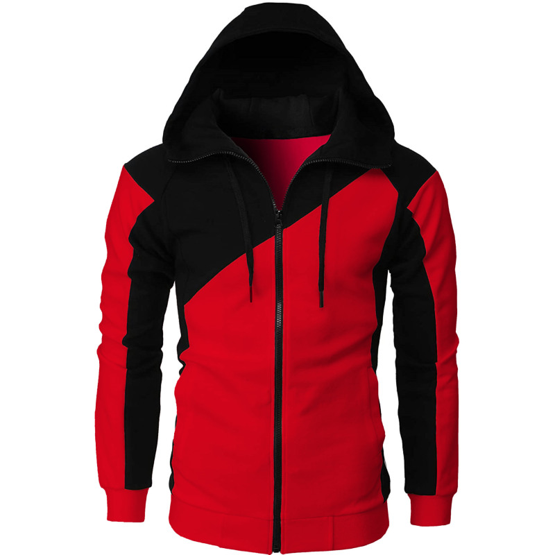 Men Casual Contrasting Color Slim Hooded Long Sleeve Sports Jacket