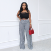 Women Fashion Casual Stripe Printing Wide Leg Loose Trousers