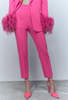 Women Fashion Solid Color Cuff Feather Trim Suit And Pants Two-Piece Set