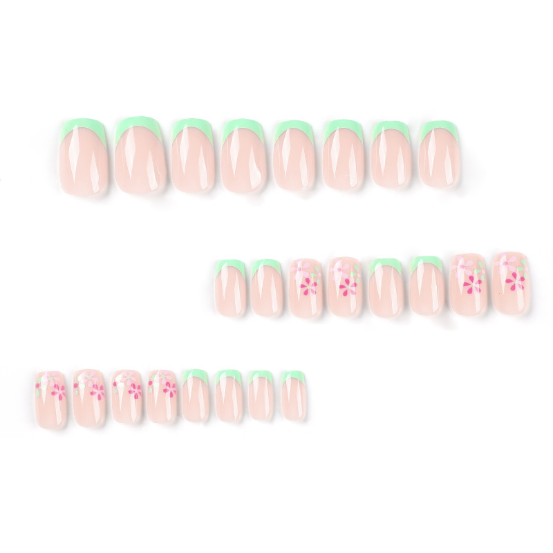 ( Buy 1 Get 2 ) Women Fashion Green Pink Floral Detachable False Nails