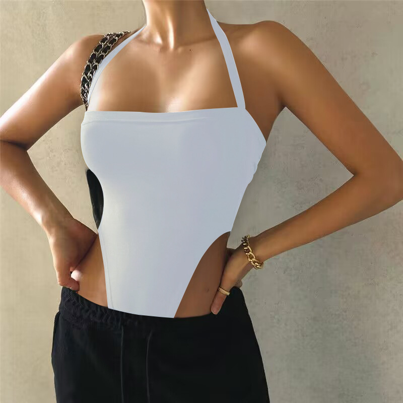 Fashion Summer Women Edgy Solid Color Halter Neck Strap Backless Bodysuits