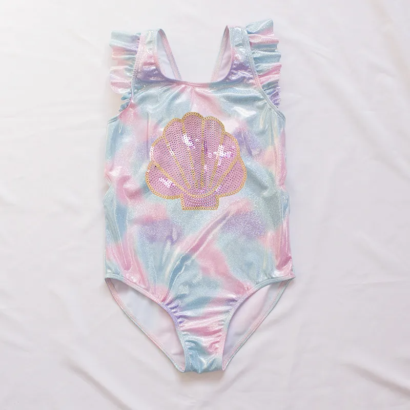 Children Kids Baby Fashion Girls Shell Bronzing Print One Piece Swimsuit