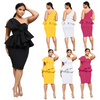 Women Fashion Sexy Elegant Solid Color Ruffles Bowknot Off Shoulder Sleeveless Zipper Dress