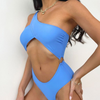 Women Sexy Cut Out Tight One-Piece Solid Color Swimsuit