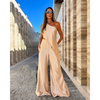 Spring And Summer Women Sleeveless Solid Color Sexy Cool-Shoulder Top Loose Wide Leg Pants Sets