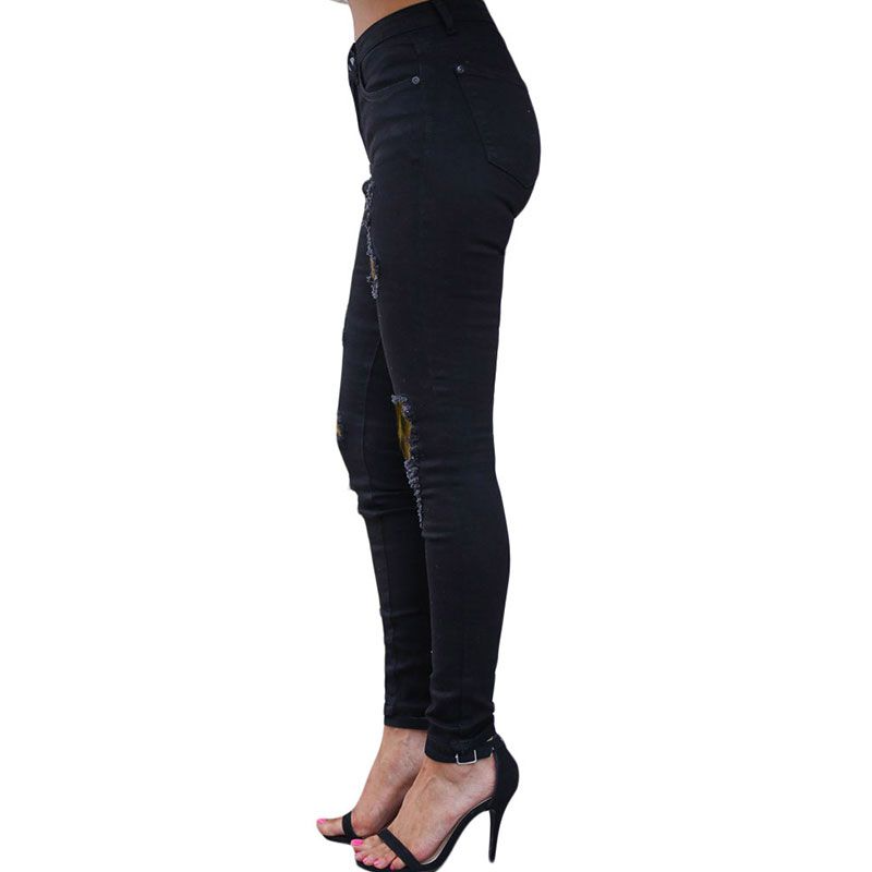 Fashion Leopard Print Patchwork Design Pencil Skinny Jeans